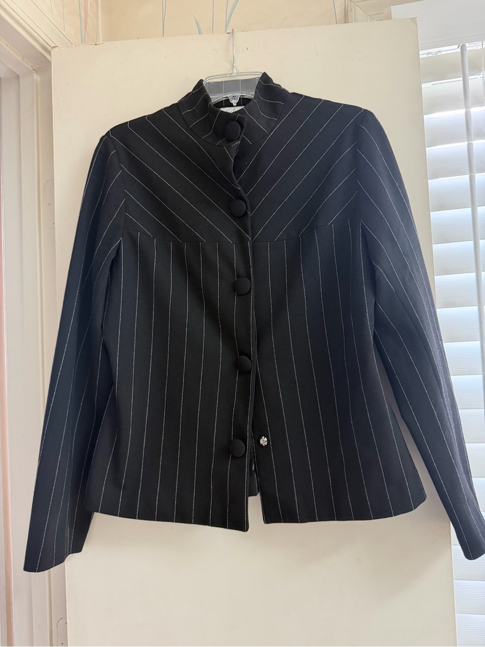 Women’s Black Pinstripe Button-Front Jacket with A line skirt